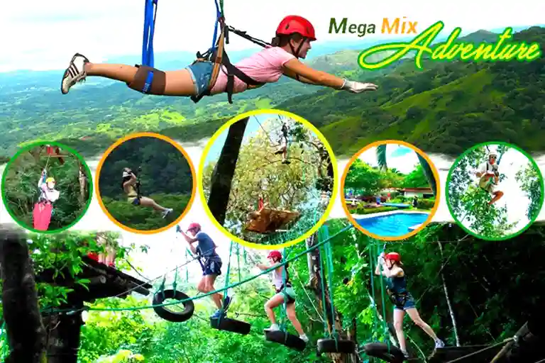 Mega-mix-adventure768 Ziplining over lush green canyons in Costa Rica Adventure Park